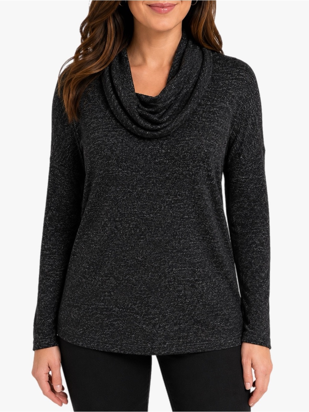 Cato Women’s Cowl Neck Sweater Charcoal Gray Marled Long Sleeve Size Large